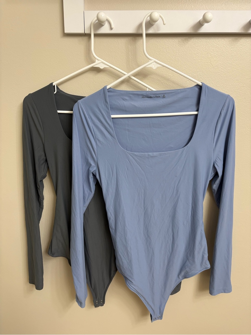Abercrombie & Fitch Long Sleeve Square Neck Bodysuit - Light Blue & Charcoal